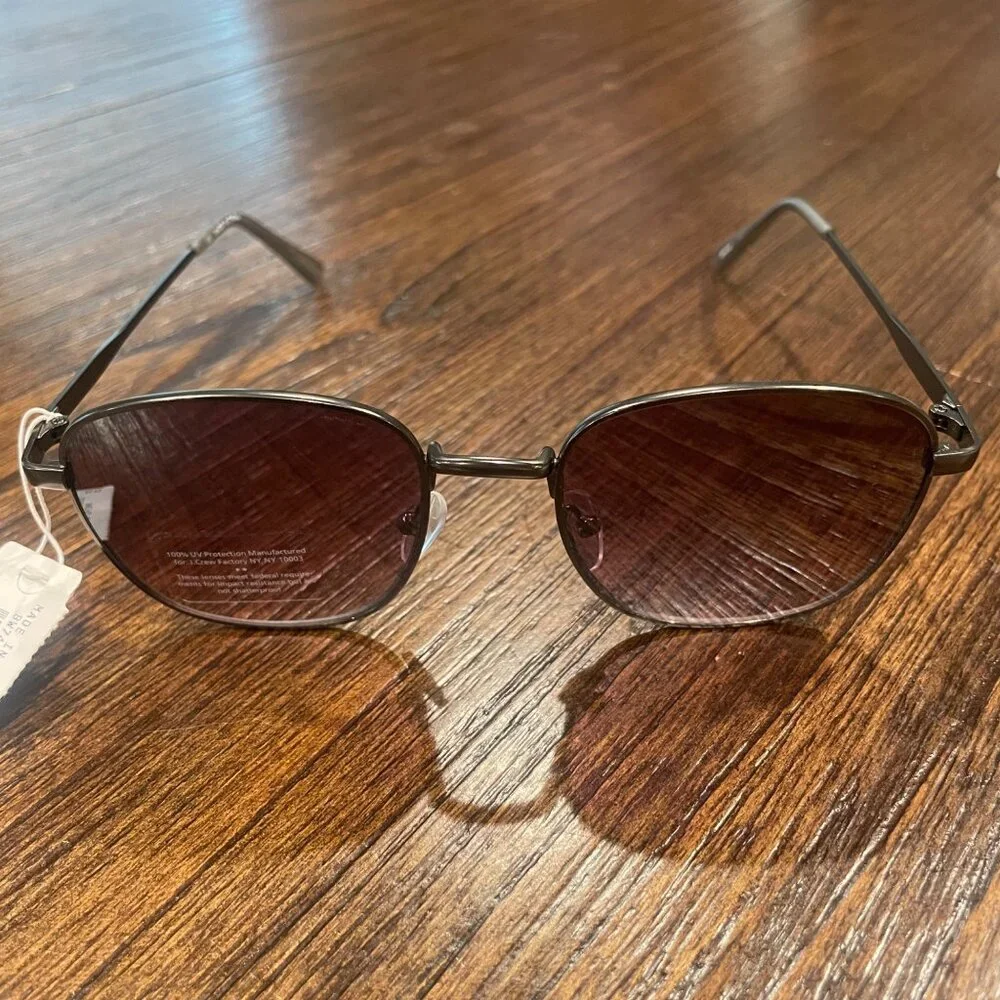 NWT FLAWED J.Crew Factory Men's Oval Frame Sunglasses Silver Gray BW745